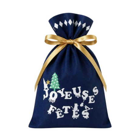 Pochon intissé bleu avec ruban satin or 15x25cm - pièce