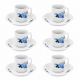 Tasses à café et sousoupes décor Fleur Bleue - set de 6