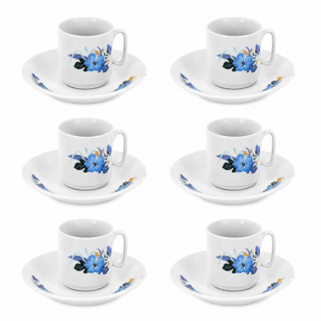 Tasses à café et sousoupes décor Fleur Bleue - set de 6