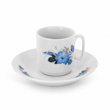 Tasses à café et sousoupes décor Fleur Bleue - set de 6