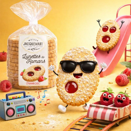Sablés pâtissiers Framboise - 350g (7 lunettes fourrées)