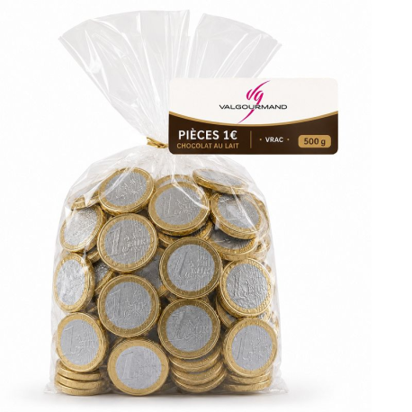 Piéces de 1€uro s/alu chocolat au lait 4g - sachet de 500g