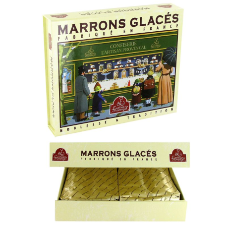 PRECOMMANDE Coffret de 16 Marrons glacés pliès sous alu or - 270g
