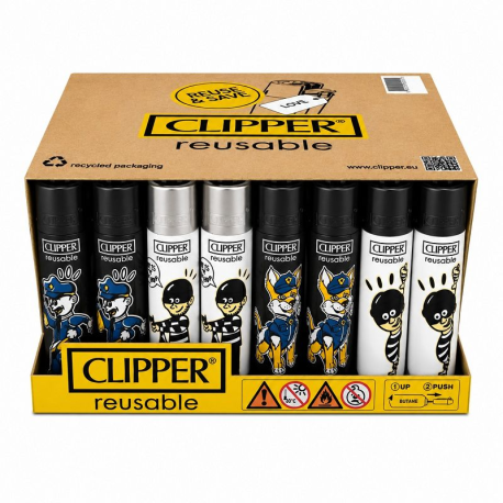 Briquets Clipper décors Cops and Robbers - le lot de 48