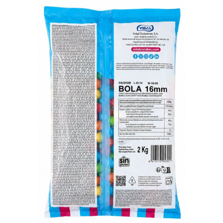 Billes bubble gum multicolores +/- 16mm - 2kg