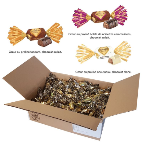 Papillotes assorties en chocolat lait & blanc Révillon - carton de 4.300kg