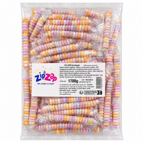 Colliers de bonbons en dextrose emballés 17g - 100 pièces