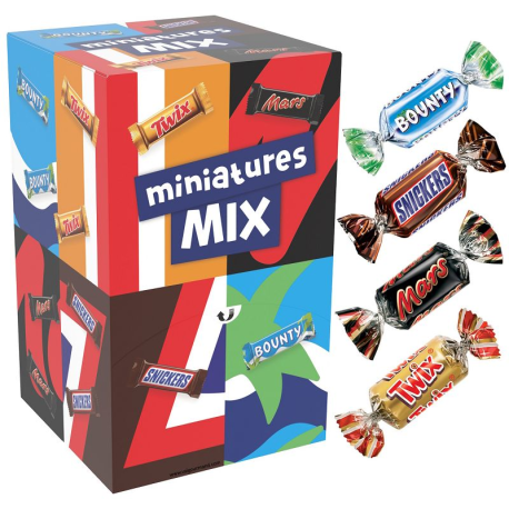 Miniatures Mix - Mars Twix Bounty et Snickers - le tubo de 3kg