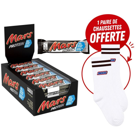 Mars Protein 50g - boîte de 18 + 1 paire de chaussettes OFFERTE