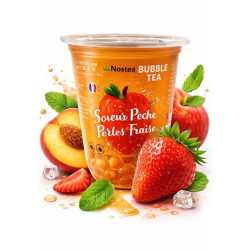 Bubble Tea saveur Pêche 400ml et perles Fraise 35g Nostea - lot de 3