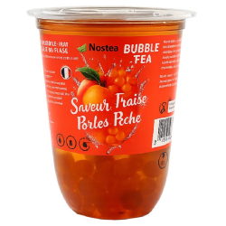 Bubble Tea saveur Fraise 400ml et perles Pêche 35g Nostea - lot de 3