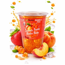 Bubble Tea saveur Fraise 400ml et perles Pêche 35g Nostea - lot de 3