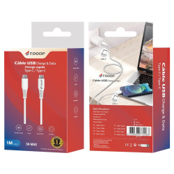 Cable USB-C to USB-C en nylon blanc 1m Premium TOOOP