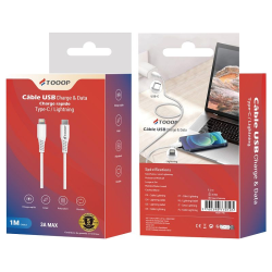 Cable USB-C to Lightning en nylon blanc 1m Premium TOOOP