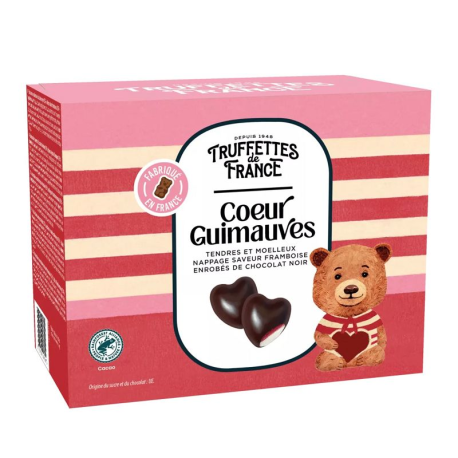 Coeurs guimauve noir fourrés framboise - ballotin de 200g