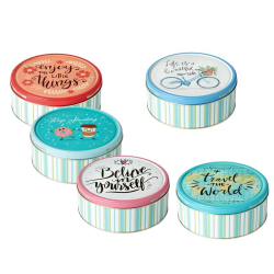 Boîte métal biscuits Happy Days - 150g (modéles assortis et aléatoires)